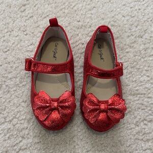 Cat & Jack Sparkly Red Bow Dress Shoes - Size 7